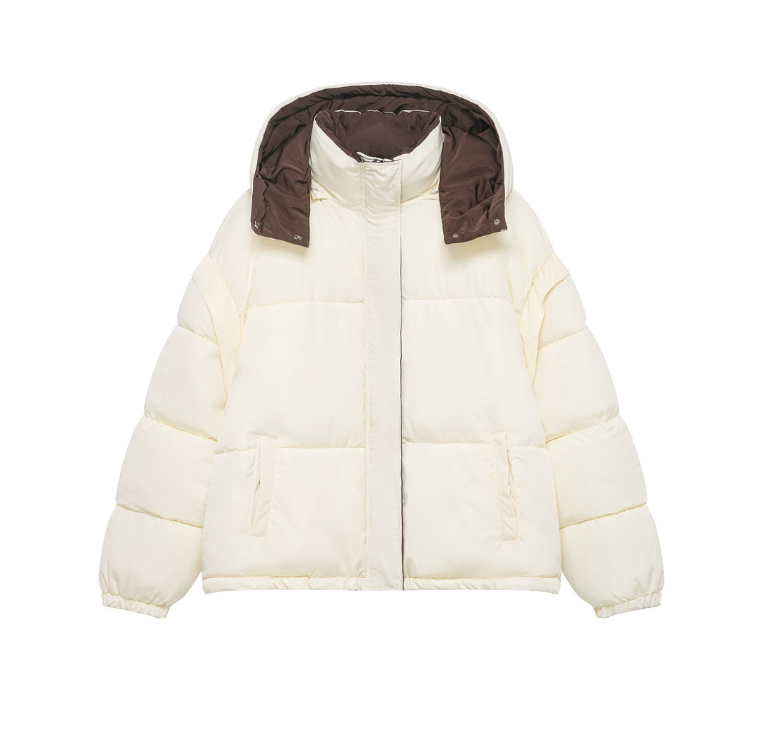 Damen Kurze Oversize-Steppjacke mit hohem Kragen und abnehmbarer Kapuze Drune
