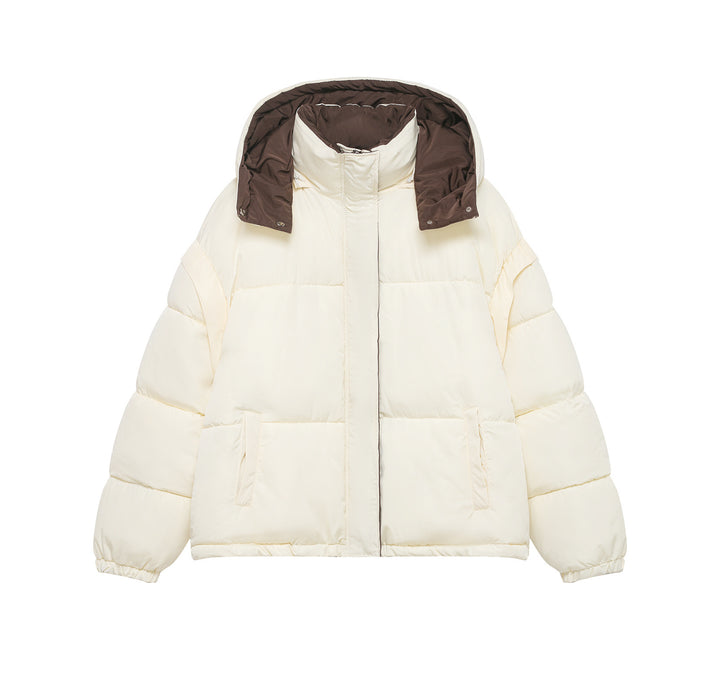 Damen Kurze Oversize-Steppjacke mit hohem Kragen und abnehmbarer Kapuze Drune