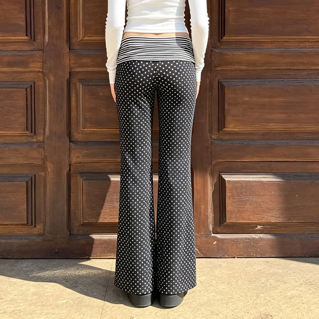 Damen nan weite Marlene-Hose mit hohem Umschlag-Bauchbund und gepunktetem Stretchjersey Drune