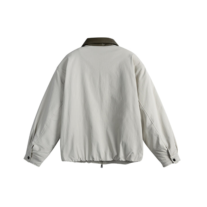 Unisex Oversized Blousonjacke mit Kunstleder-Umlegekragen, Zwei-Wege-Reißverschluss und elastischem Saum Drune