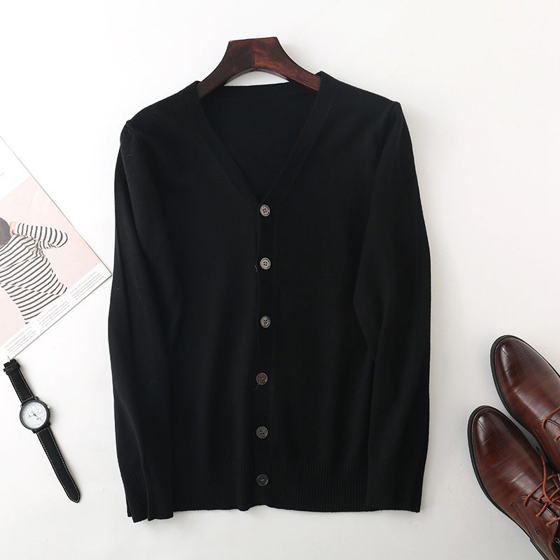 Herren Feiner V‑Ausschnitt-Cardigan aus leichtem Feinstrick mit geripptem Saum Drune