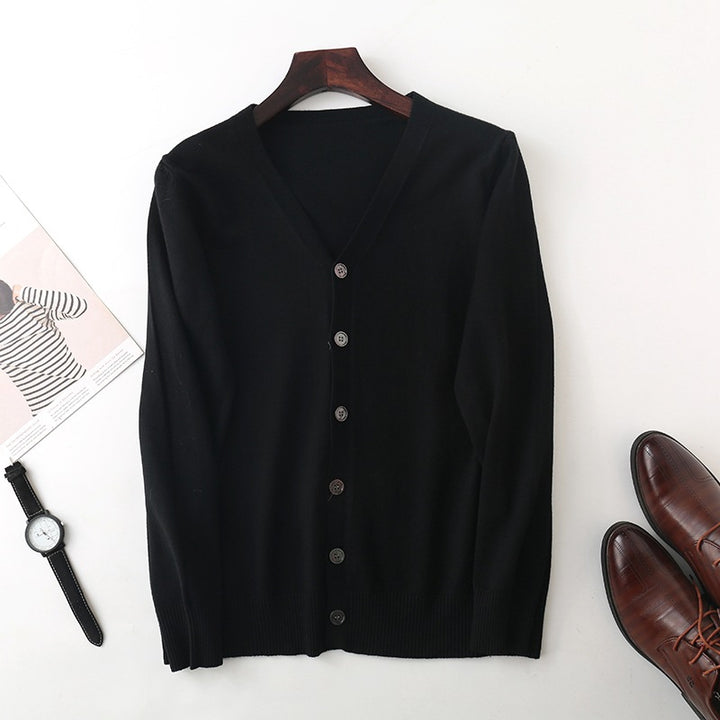 Herren Feiner V‑Ausschnitt-Cardigan aus leichtem Feinstrick mit geripptem Saum Drune