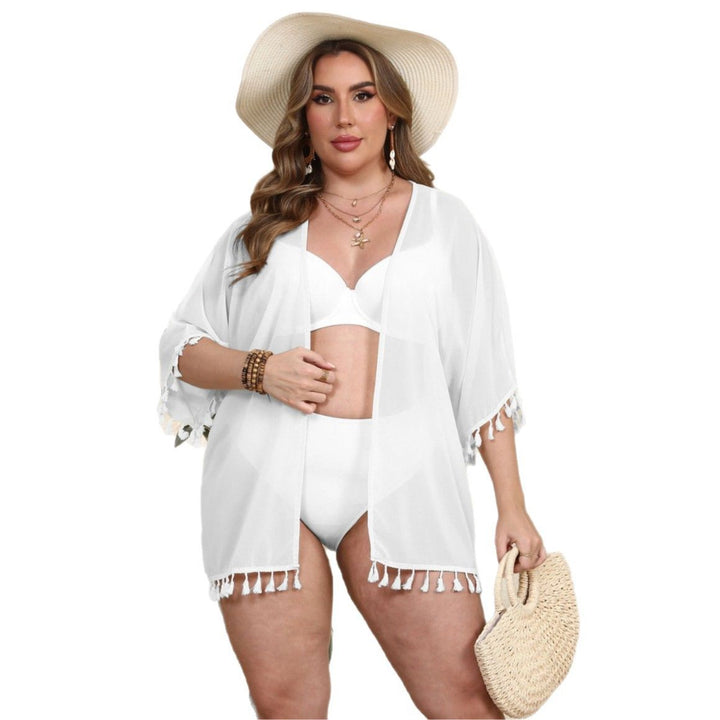 Damen luftiger Kaftan mit bezauberndem Fransenabschluss Drune