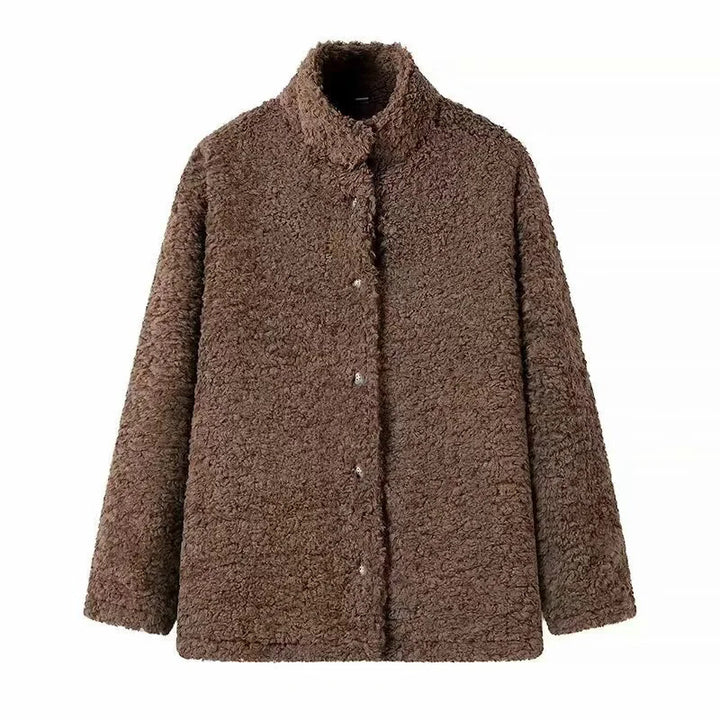 Damen nan kastige Teddyjacke mit Stehkragen, Druckknopfleiste und wärmender Microfleece-Qualität Drune
