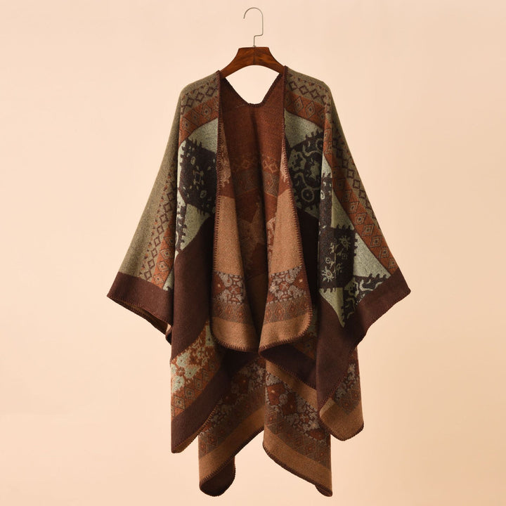 Damen Strickponcho im Paisley-Jacquard mit offener Vorderseite Drune