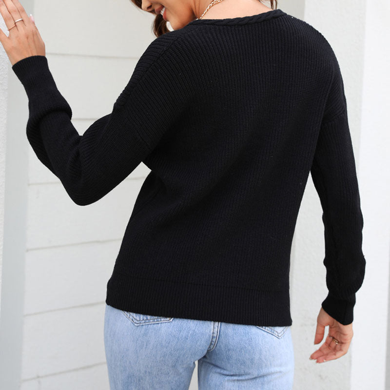 Drune | Schlichter Einfarbiger Strickpullover Mit Rundhals