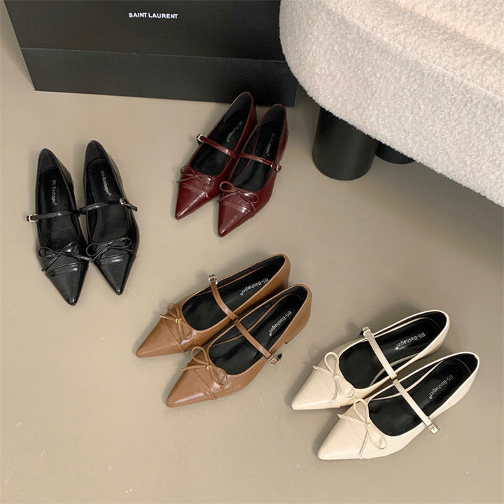 Damen elegante spitze Ballerinas mit verstellbarem Riemchen und dekorativem Knoten Drune