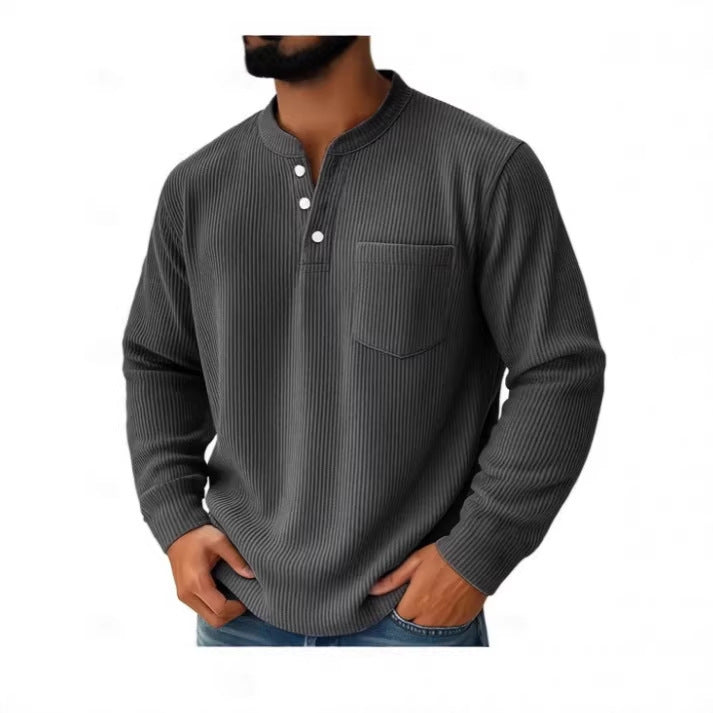 Herren nan thermisches Waffelstrick-Henleyshirt mit Stehkragen Brusttasche und geripptem Komfortschnitt Drune