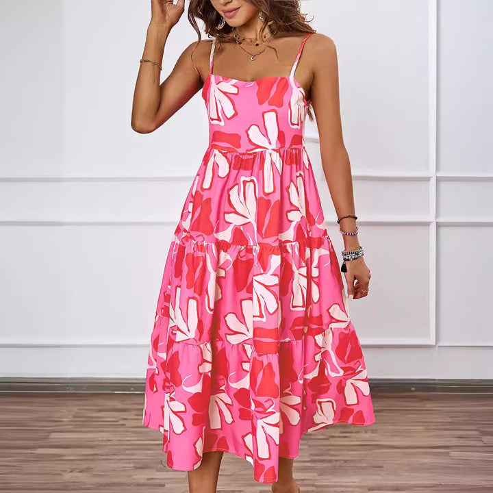 Damen Midikleid mit floralen Mustern und voluminösem Rock Drune