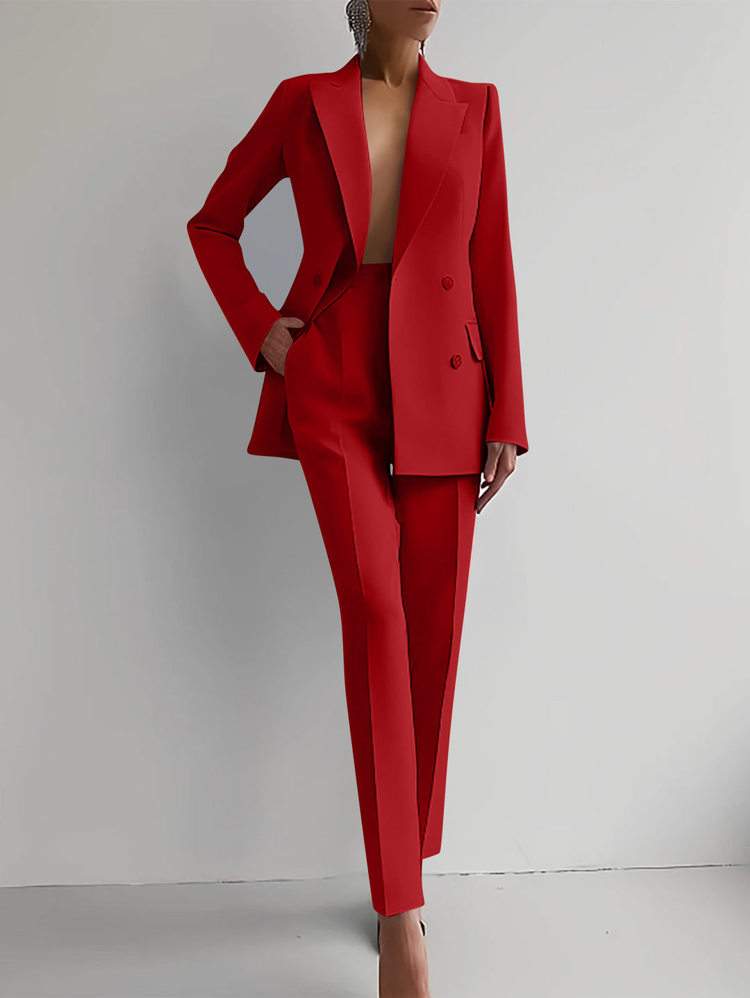 Damen elegante zweireihige Blazer mit maßgeschneiderter Hose Drune