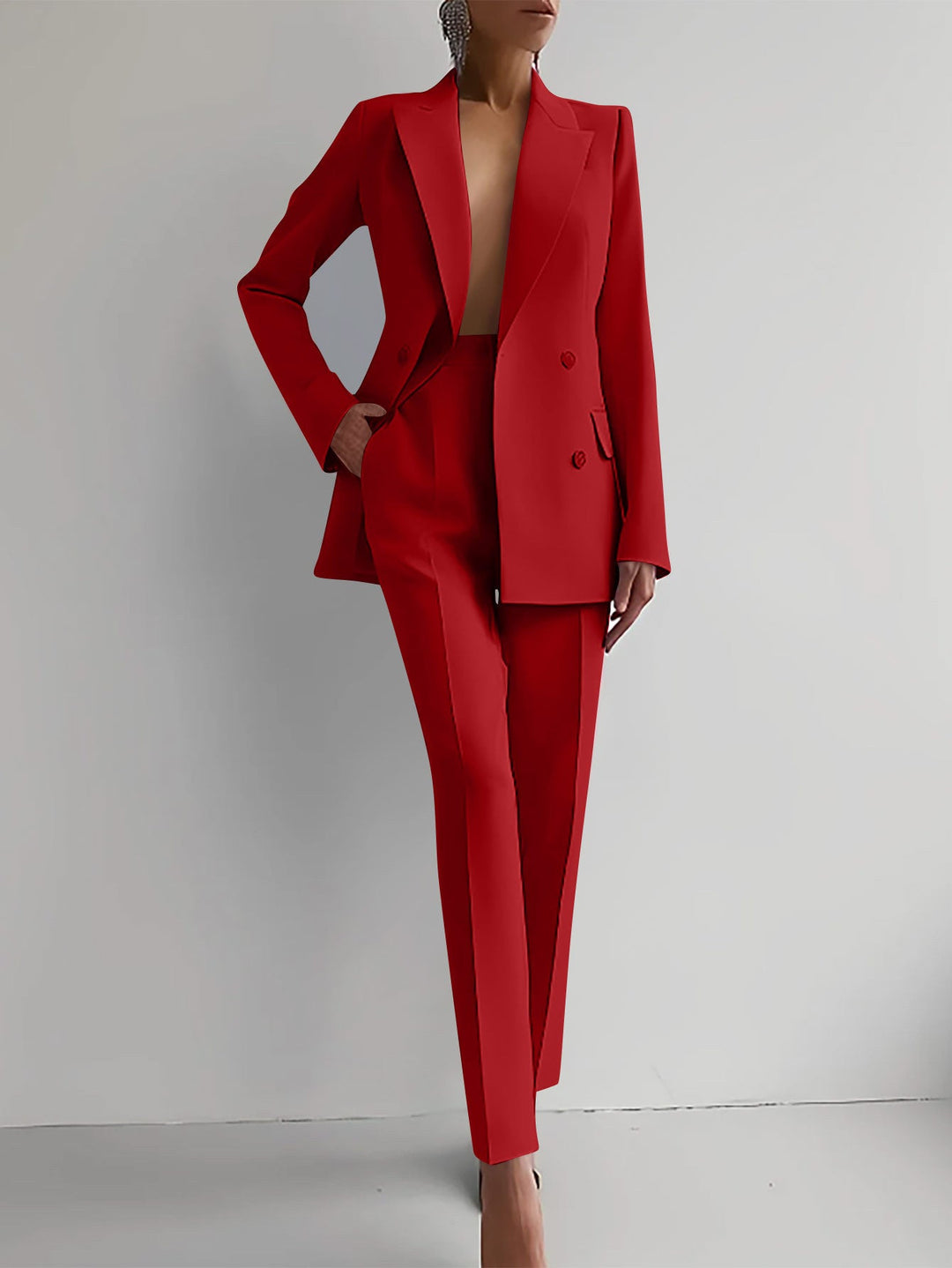 Damen elegantes Zweiteiler-Anzug-Set mit tailliertem Blazer und schmalen Hosen Drune