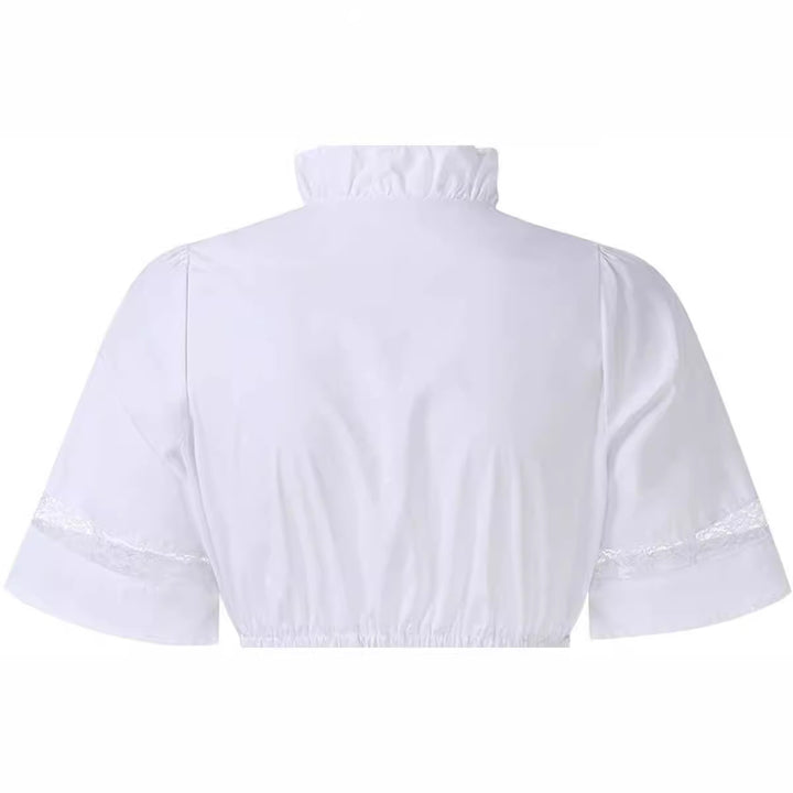 Damen  traditionelle Dirndlbluse mit Rüschenausschnitt und Spitzenbesatz sowie dreiviertelärmel Drune