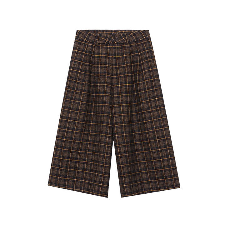 Damen karierte Culotte-Hosen mit hohen Bund und praktischen Seitentaschen Drune