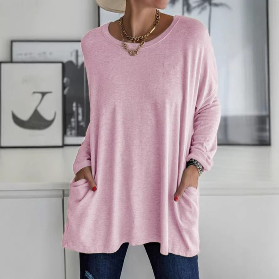 Damen Oversize Tunika mit Seitentaschen und Rundhalsausschnitt Drune