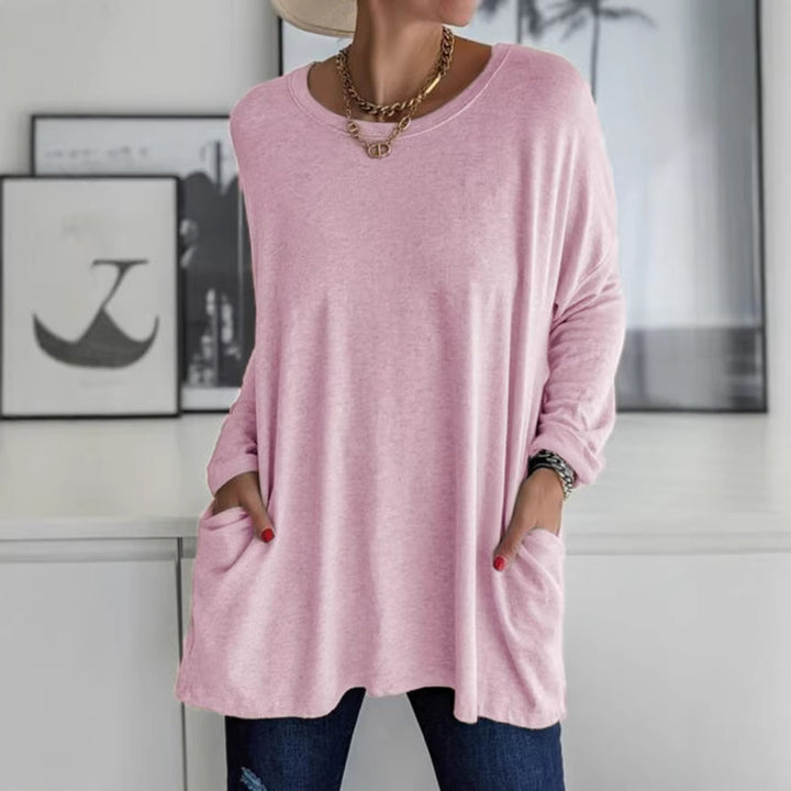 Damen Oversize Tunika mit Seitentaschen und Rundhalsausschnitt Drune