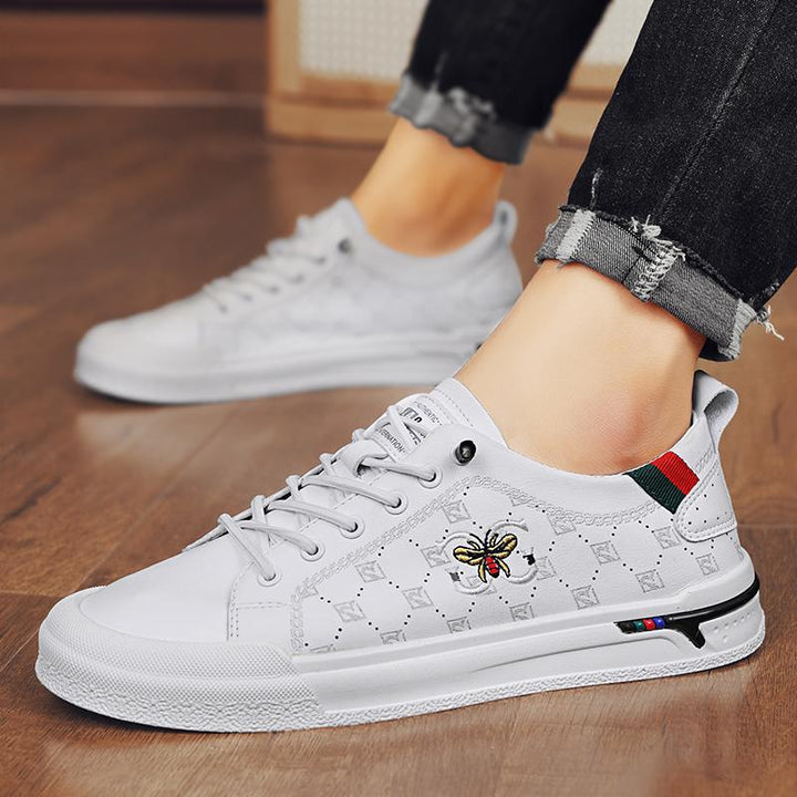 Herren Eleganter Low-Top Sneaker aus Kunstleder mit gestickter Bienen-Applikation Drune