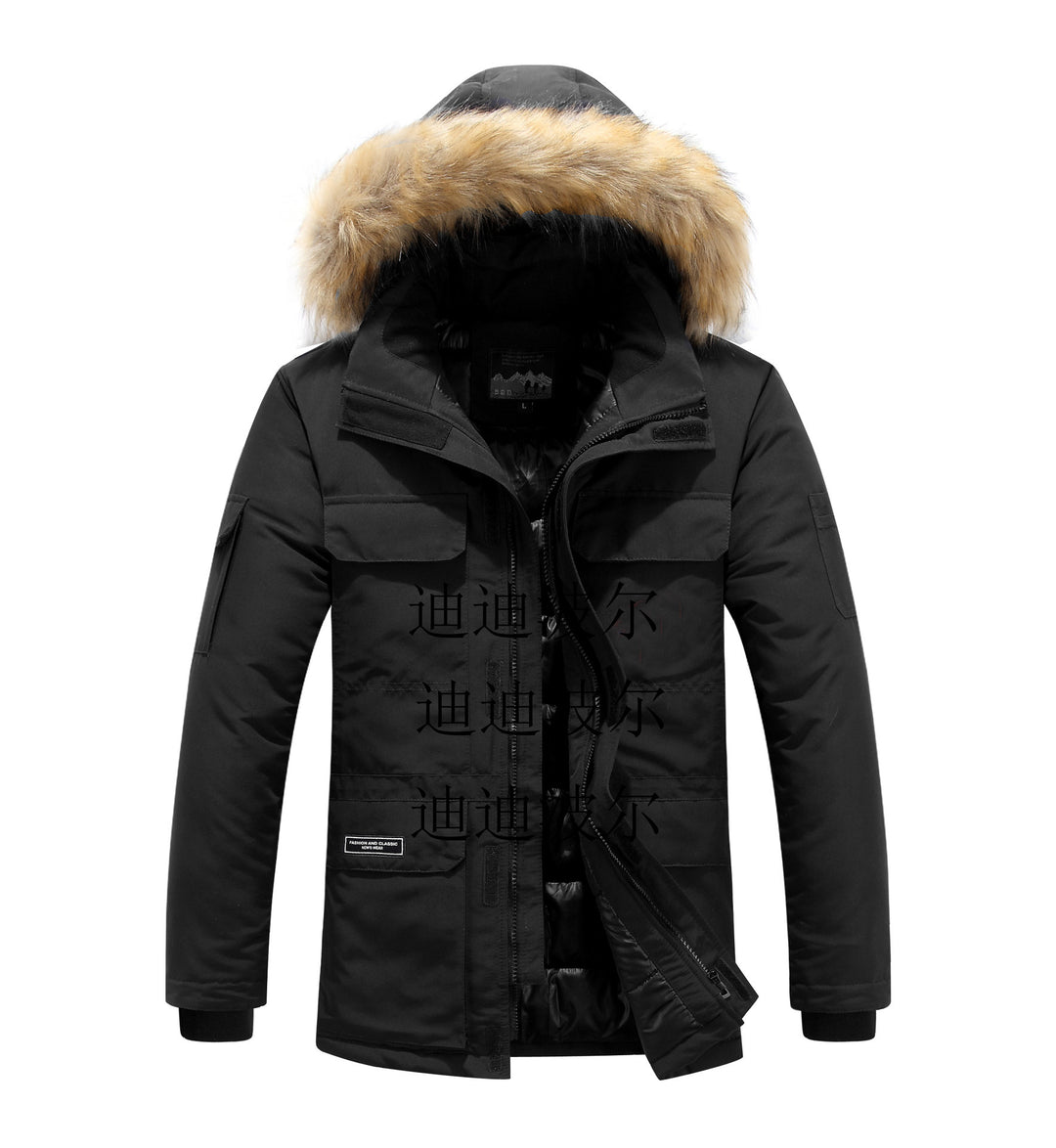 Herren Winterparka mit Kapuze, Kunstfellbesatz und multifunktionalen Außentaschen Drune