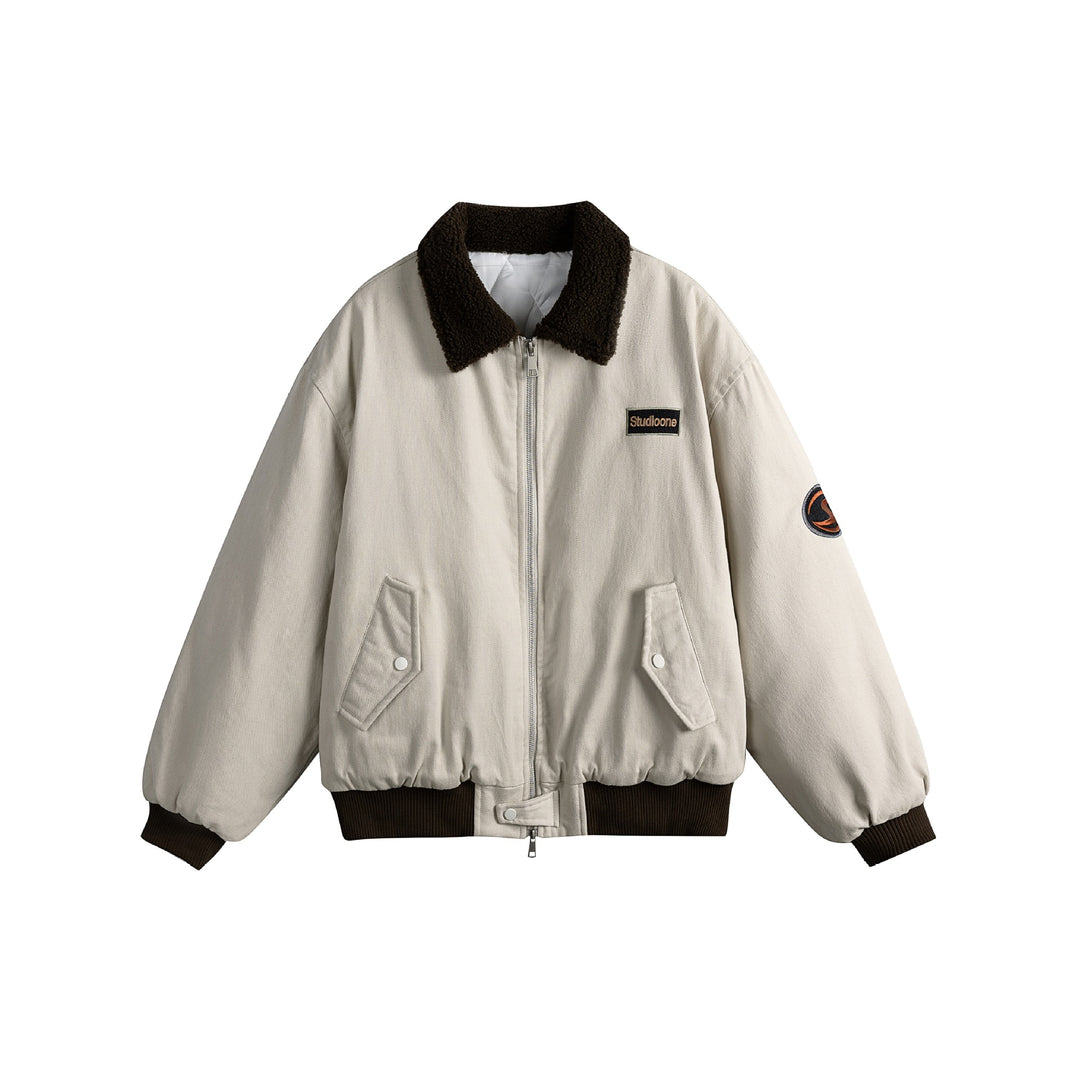 Unisex Boxy‑Bomberjacke mit Teddykragen, Cordoptik und Utility‑Taschen Drune