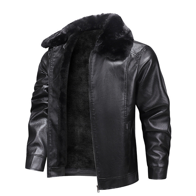 Herren Kunstleder-Fieldjacke mit durchgehendem Teddyfutter und verdecktem Reißverschluss Drune