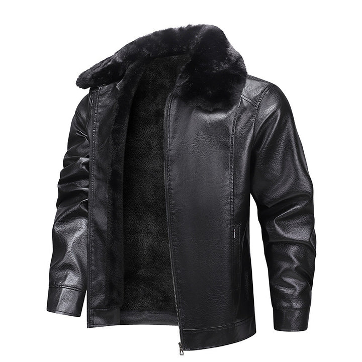 Herren Kunstleder-Fieldjacke mit durchgehendem Teddyfutter und verdecktem Reißverschluss Drune