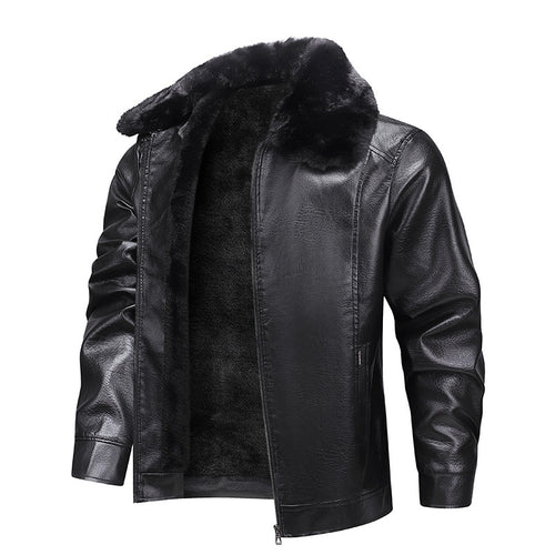 Herren Kunstleder-Fieldjacke mit durchgehendem Teddyfutter und verdecktem Reißverschluss Drune