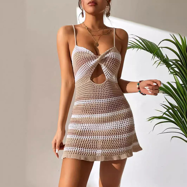 Frauen Häkel-Ausschnitt Mini Kleid Drune