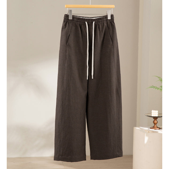 Damen Weite High‑Waist Leinenmix-Hose mit elastischem Bund und Kordelzug Drune