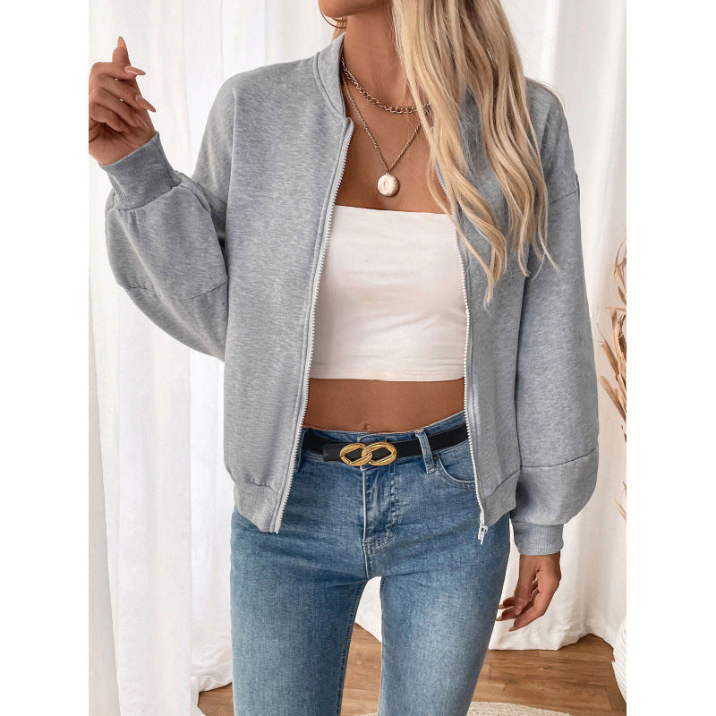 Damen sportliche Sweatjacke mit voluminösen Ärmeln und hohem Kragen Drune
