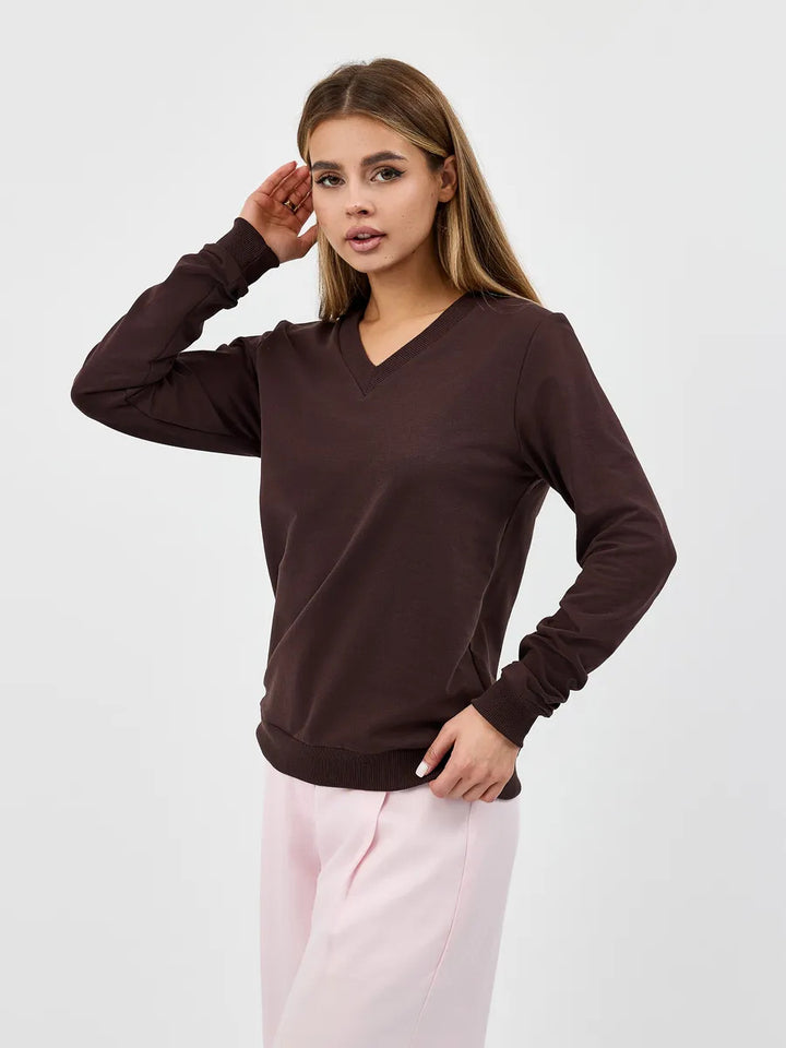 Damen lässiger V-Ausschnitt Pullover mit modernen Rippdetail Drune