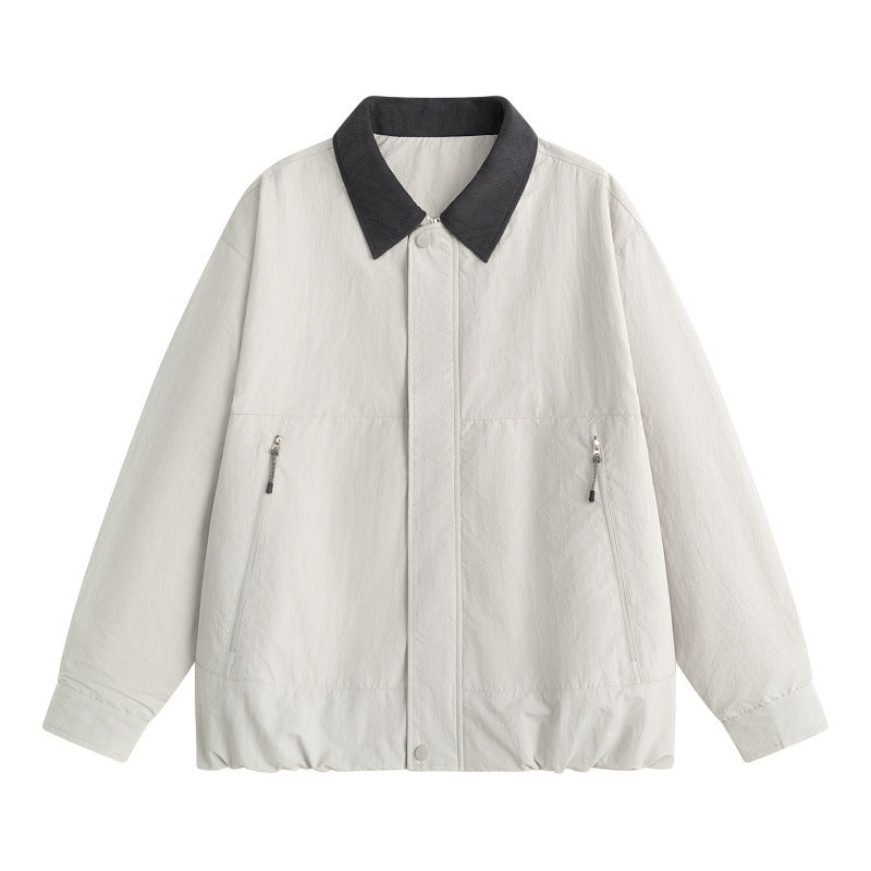 Herren Leichte Harrington-Übergangsjacke mit Cordkragen, verdeckter Druckknopfleiste & Reißverschlusstaschen Drune