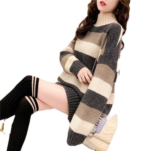 Damen Kuscheliger Rollkragenpullover mit modischem Streifenmuster Drune