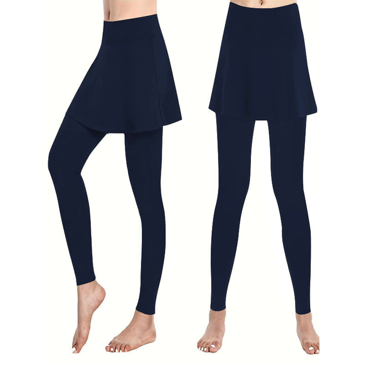 Damen High‑Waist Leggings mit angesetztem Rock‑Overlay Drune