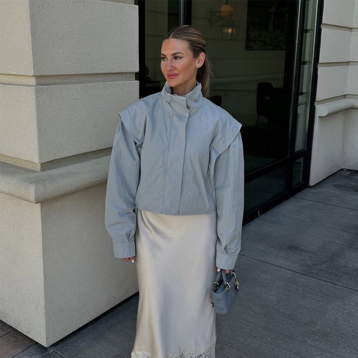Damen Cropped Übergangsjacke mit Stehkragen und betonter Schulterpartie Drune