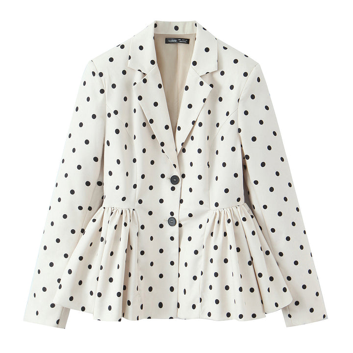 Damen Gepunkteter Peplum-Blazer mit Reverskragen und Taillenraffung Drune