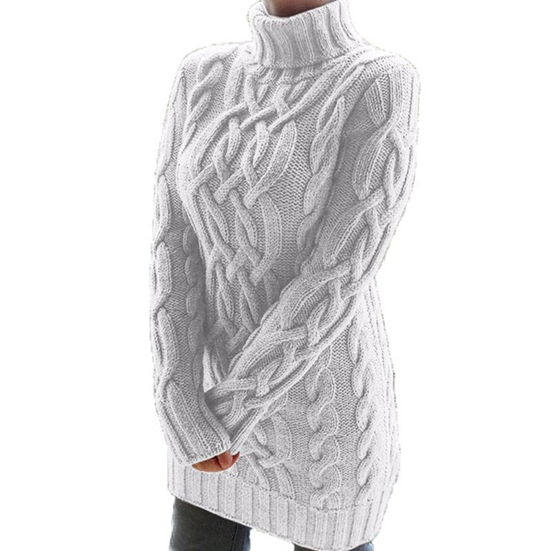 Damen Oversized Strickkleid mit markantem Zopfmuster und Rollkragen Drune
