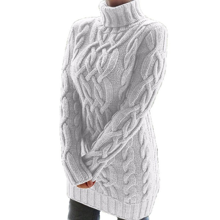 Damen Oversized Strickkleid mit markantem Zopfmuster und Rollkragen Drune