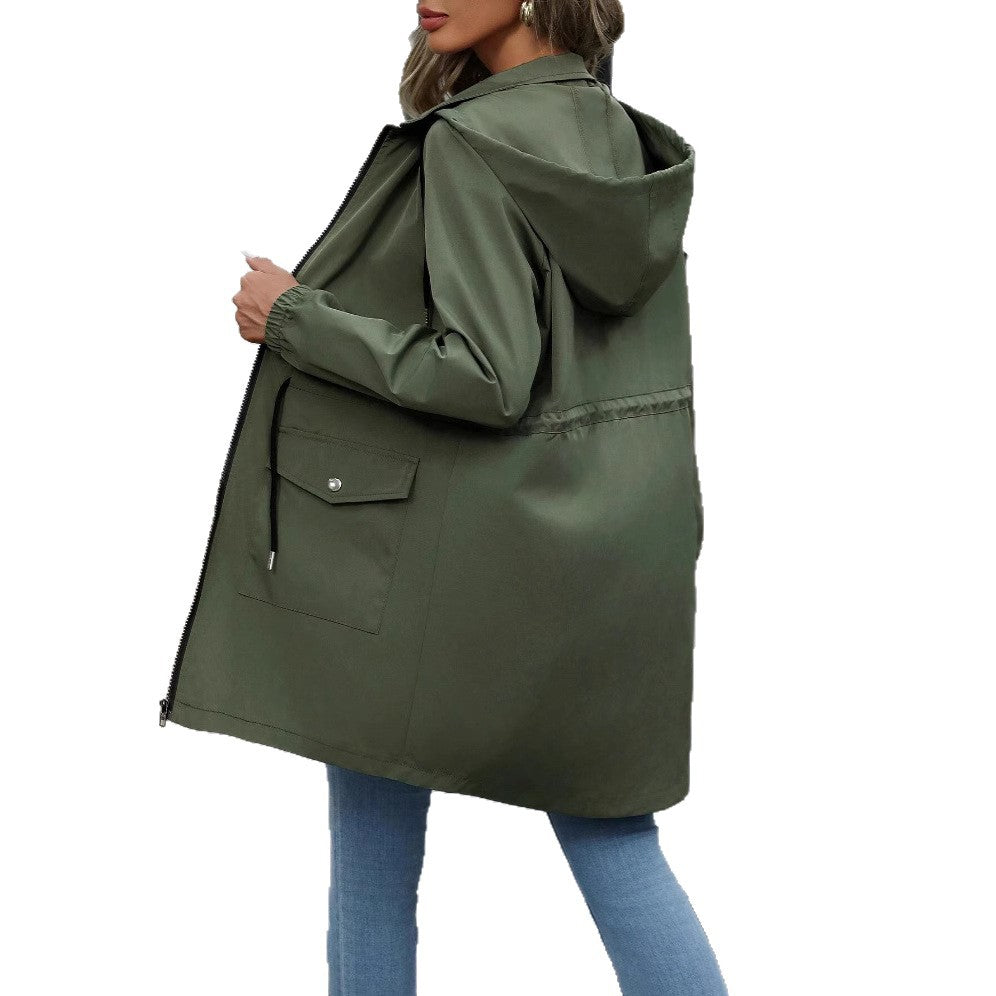 Damen praktische Kapuzenjacke mit verstellbarem Bund und Taschen Drune