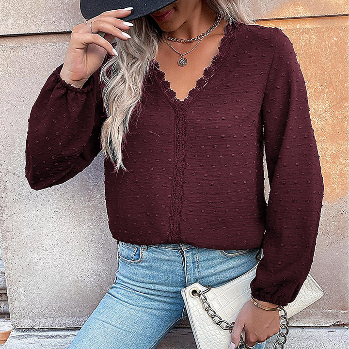 Damen Elegante Bluse mit Rüschendetails und Spitzenakzent Drune