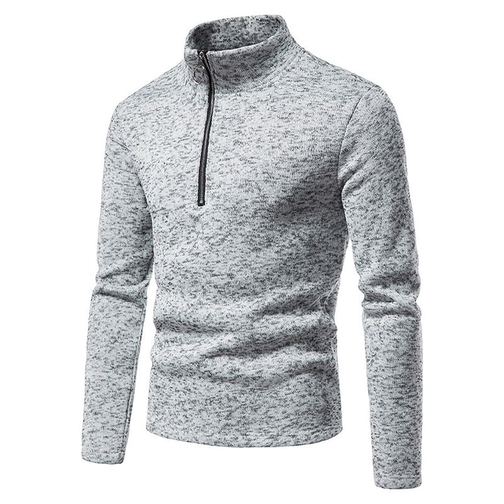 Herren Feinstrick-Halbzip-Pullover mit Stehkragen und melierter Struktur Drune