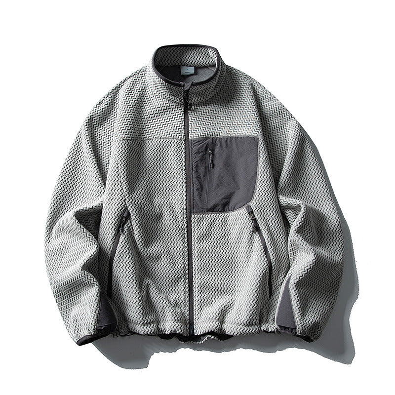 Unisex Textur-Fleecejacke mit Stehkragen und Brusttasche Drune