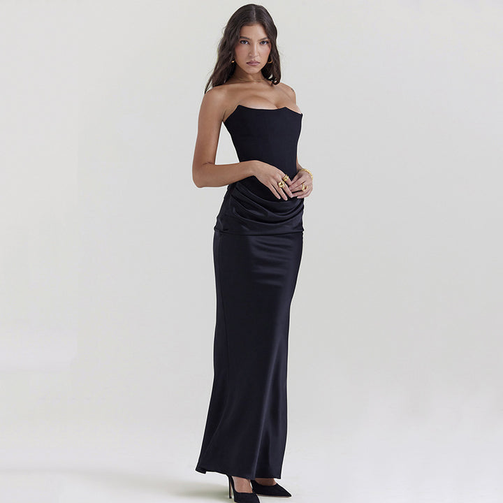 Damen Langärmliges Abendkleid mit strukturiertem Oberteil und elegantem Rüschenbund Drune