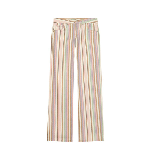 Damen Hochtaillierte Leinenoptik‑Palazzohose mit vertikalem Pastellstreifenmuster Drune