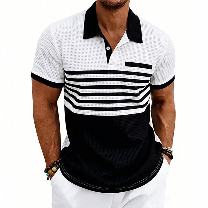 Herren nan Jacquard-Polo mit Blockstreifen, Brustblende und Baumwollmix Drune