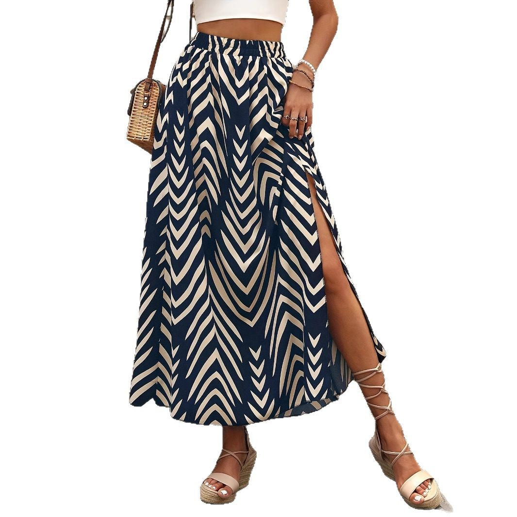 Damen Maxirock mit hohem Schlitz und modernem Zickzack-Muster Drune