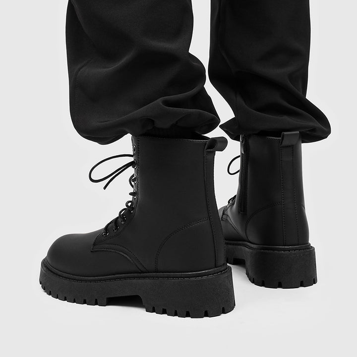 Damen Plateau-Combat-Stiefel mit robuster Profilsohle und Zuglasche Drune
