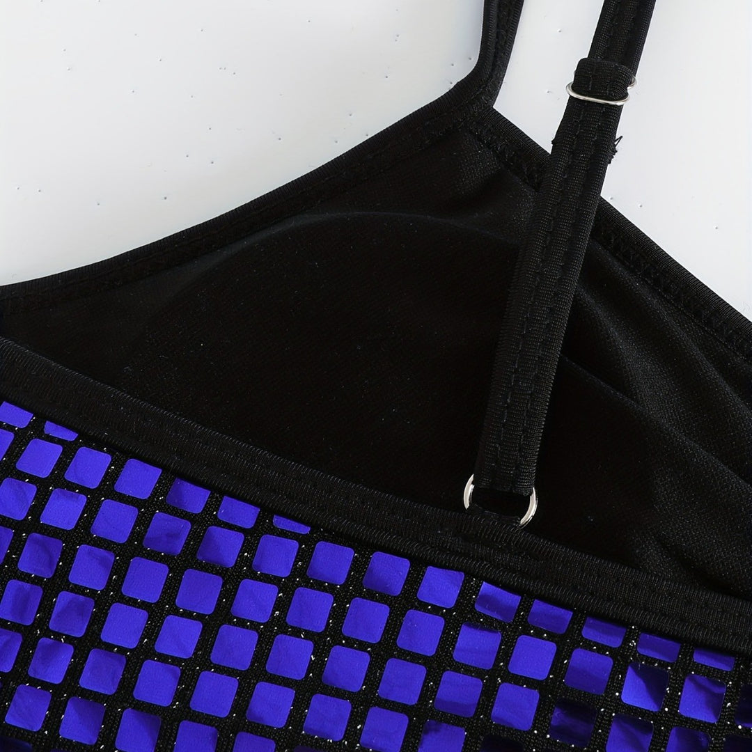 Damen Crop-Bikini-Top mit glitzerndem Netzdesign Drune