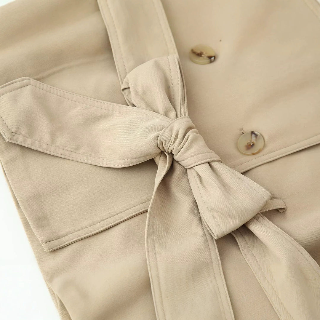 Damen Kurz-Trenchcoat mit Taillengürtel und Stehkragen Drune