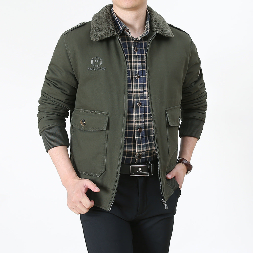 Herren Utility-Flightjacke aus Baumwollmix mit Teddykragen und aufgesetzten Pattentaschen Drune