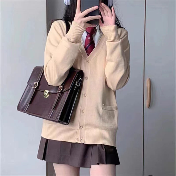 Damen lässige Strickjacke mit V-Ausschnitt und praktischen Taschen Drune