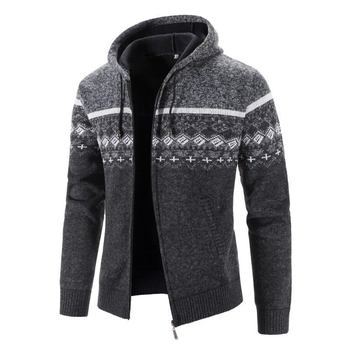 Herren Melierte Strickjacke mit Kapuze und Norweger-Muster Drune